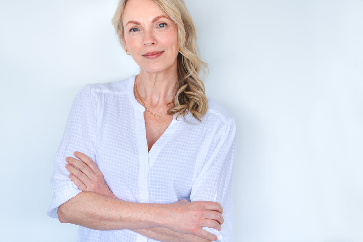 Confident woman considering hormone replacement therapy options